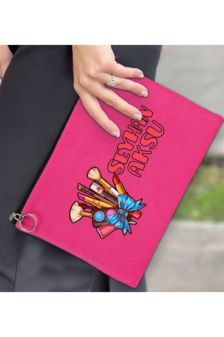 Bk Gift Kişiye Özel İsimli-3 Astarlı Fuşya Portföy Çanta 30x21cm, Baskılı El Çantası, Organizer Çanta