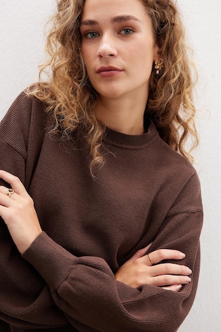 Peraluna Annette Pullover Bisiklet Yaka Büzgü Kol Kadın Triko Kazak - Koyu Kahve-çok Renkli Çok Renkli