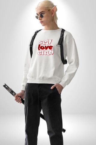 Kendini Sevme Kulübü Sokak Stili Unisex Beyaz Sweatshirt Beyaz