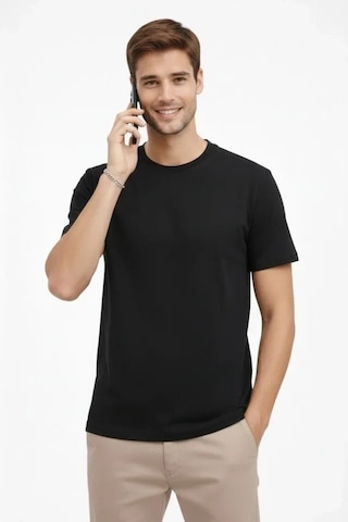 Vexor Erkek Bisiklet Yaka Tişört Regular Kalıp Basic Pamuklu Günlük Kullanım T-shirt - Siyah