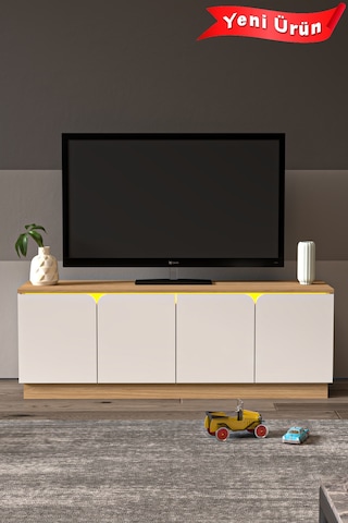 Led Işıklı Tv Ünitesi Mdf Kapak 150 Cm Beyaz
