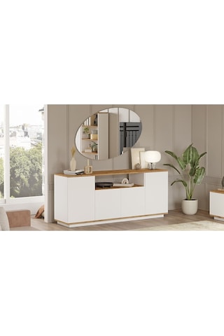 Aven Konsol 4 Kapaklı Raflı 180cm Çam-beyaz Ave15-aw Atlantik Çam - Beyaz