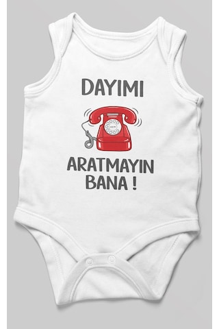 Morivokids Dayımı Aratmayın Bana Sıfır Kollu Bebek Zıbını %100 Pamuk Beyaz