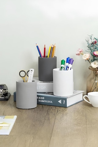 Dekoratif Beton Kalemlik 3 Lü Set Minimalist Organizer, Vazo, Saksı Ve Diş Fırçalık Çok Renkli