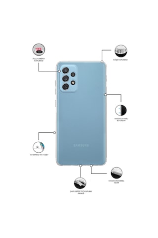 Samsung Galaxy Uyumlu A72 Kılıf Kamera Korumalı Tıpalı Şeffaf Silikon Kapak