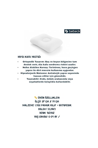 Bebeck Bebek Düz Kafa Yastığı Bebek Yastığı Yumuşak Pamuk Kumaş Voysı Yastık