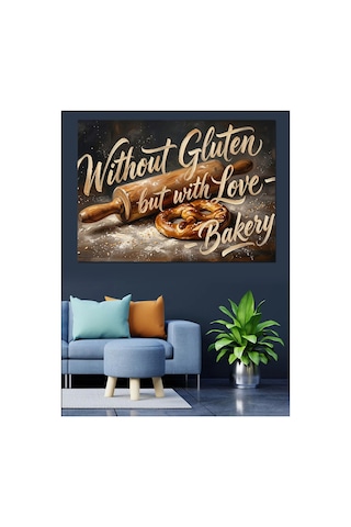 Glutensiz Ve Sevgiyle Pişmiş Ekmek Yağlı Boya Dokulu Kanvas Tablo Canvas Tablosu