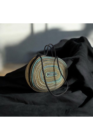 Hasır Çanta, Silindir Çanta, Tasarım Çanta, Siyah Oval El Çantası Siyah