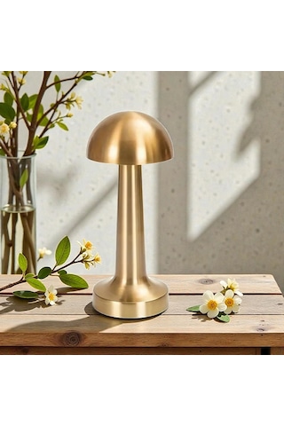 Şarj Edilebilir Dokunmatik Mantar Masa Lambası Led Işıklı Dekoratif Gece Lambası 3 Işık Modu Lambader Gold