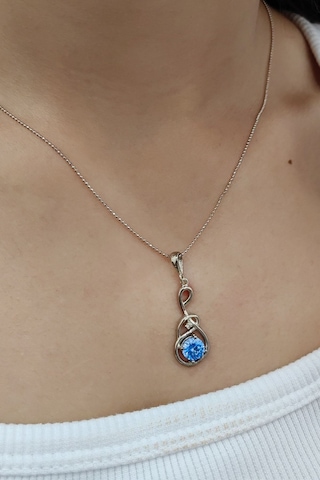 Chavin Topaz Sol Anahtarı Zirkon Taşlı Gümüş Kolye Eu88