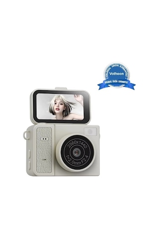 2k Mini Dijital Retro Video Kamera Flaşlı Dijital Vlog Mini Fotoğraf Makinesi Türkçe Menü Bej