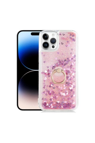 Apple İphone 14 Pro Max Uyumlu Akışkan Simli Sıvılı Yüzüklü Parlayan Tasarımlı Kılıf