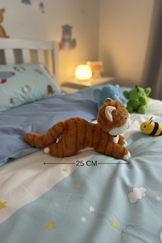 Miyavlayan Peluş Kedi 25 Cm - Yumuşacık Tüylü Sesli Uyku Arkadaşı Ve Hediye Kedi Oyuncak Turuncu