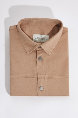 Tudors Erkek Relax Fit Rahat Kesim Gabardin Likralı Yandan Cepli Taş Ceket Gömlek-32835 Taş