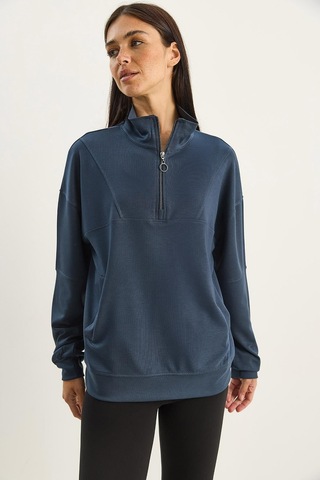 Shade Kadın Dik Yaka Yarım Fermuarlı Cep Detaylı Oversize Modal Sweatshirt 60601053 - Füme