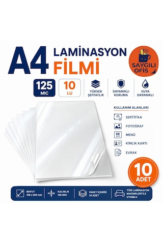 Saygılıofis Laminasyon Filmi A4 125 Mic 10 Adet