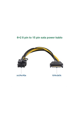 Sata 15 Pin Erkek Power To 8 Pin 6+2 Pcıe Power Kablosu 20cm