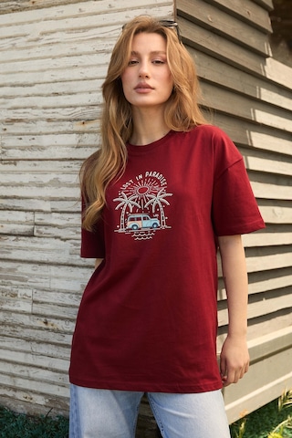 Velvoria Unisex Oversize Bordo Lost İn Paradise T-shirt