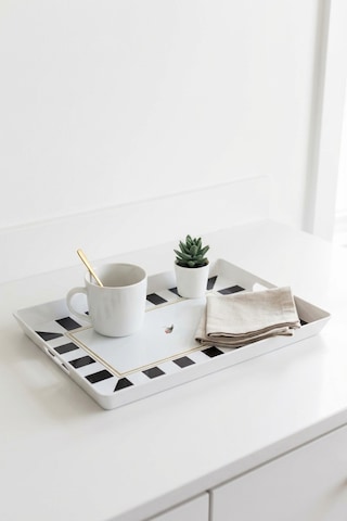 Makri Home Çizgili Desenli Servis Tepsisi 38x28x3,5 Cm, Siyah-beyaz Siyah - Beyaz