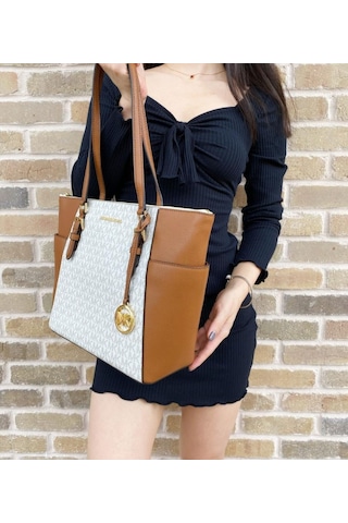 Michael Kors Charlotte Fermuarlı Tote Vanilla Mk İmzalı Omuz Kadın Çantası Çok Renkli