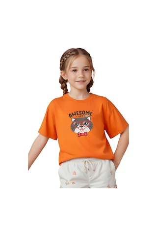 Fyk Kids Kız Çocuk Basic Awesome Boy Baskılı T-shirt Turuncu