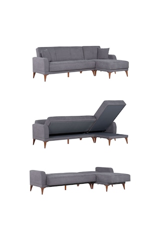 Kilim Mobilya Minimal Uzanmalı Köşe Takımı V2  (İkili Sol Ünite + Uzanma Sağ Ünite) koyu gri