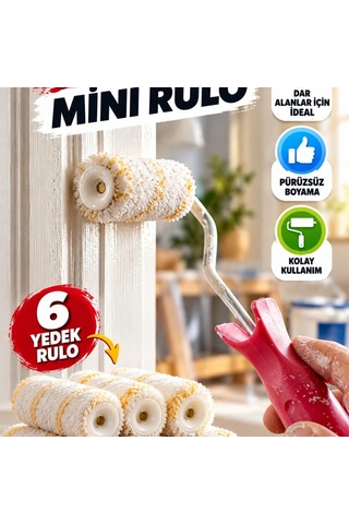 10 Cm Mini Boya Rulosu Seti 6 Yedek Rulolu Dar Alan Boyama Fırçası