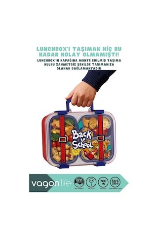 Bento 700ml Lunchbox Desenli Tek Katlı 2 Bölmeli Kulplu Sızdırmaz Paslanmaz Çelik Sefer Tası Çocuk Okul Yemek Kutusu Metal Kaşık Ve Chopstick Hediyeli Bpa Yok - Lacivert Çok Renkli