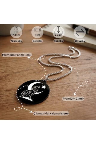 Bozkurt Ay Yıldız Ve Tengri Tamgası Çift Taraflı Dikiz Aynası Süsü - Premium Piano Black Pleksi Klipsli Zincirli Araç Aksesuarı