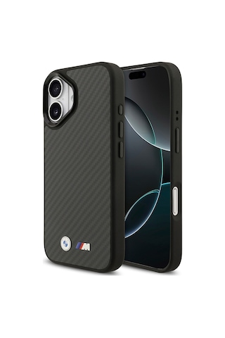 İphone 17 Uyumlu Kılıf Bmw Lisanslı M-safe Özellikli Karbon Fiber Metal Logolu Kevlar Kapak Siyah Siyah
