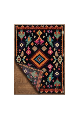 Doğal İplik Şönil Dokuma Pamuk Taban Halı Koridor Halısı Kilim Antre, Salon Ofis Genç Odası Siyah - Renkli 912492720 Siyah - Renkli