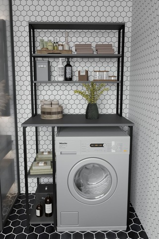 Çamaşır Makinası Dolabı Çamaşır Makinası Üstü Çok Raflı Düzenleyici Metal Banyo Dolabı Antrasit Diğer