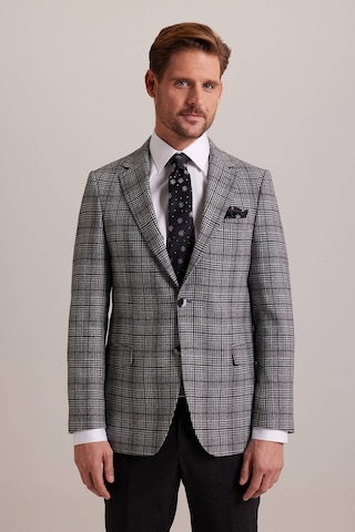 Erkek Gri Kışlık Yünlü Regular Fit Ekose Desenli Tek Ceket 001