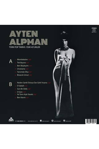 Ayten Alpman 12 Hit Şarkı Türk Pop Tarihi Eski 45'likler Lp Plak