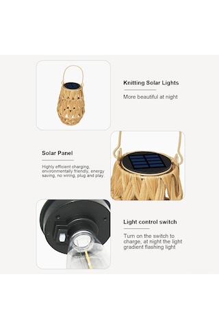 Qingmipy El Örgüsü Hasır Solar Led Bahçe Aydınlatma Feneri, Ip65 Su Geçirmez, Otomatik Şarj Sarı