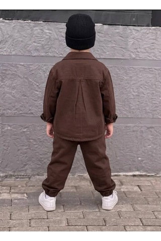 Toikids Erkek Çocuk Gabardin Gömlek Yaka Ceketli Jogger Pantolonlu 2'li Takım Kahverengi
