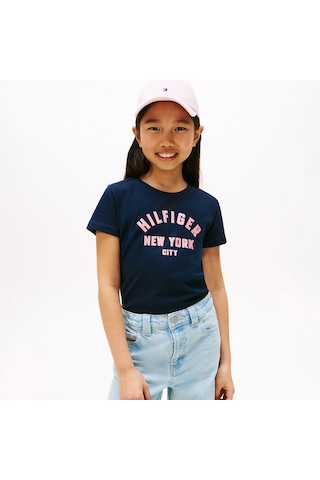 Tommy Hilfiger Glitter Curve Nyc Logo Çocuk Lacivert T-shirt Kg0kg08813 Lacivert