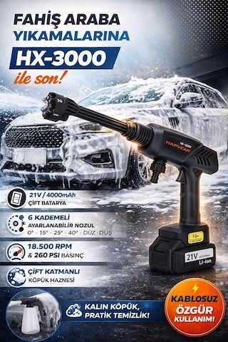21v 4000mah Li-ion Kablosuz Yıkama Tabancası Siyah