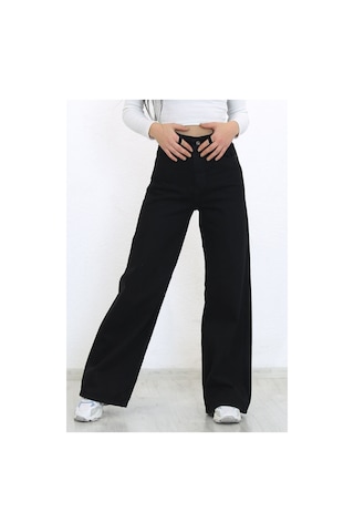 Palazzo Pantolon Siyah Yüksek Bel Geniş Paça Bol Kesim Premium Jeans Siyah