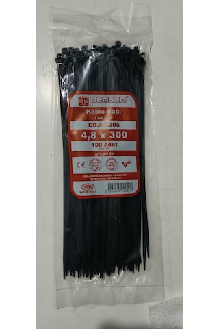 Pemsan 4.8x300 Plastik Cırt Kelepçe Kablo Bağı Siyah 100'lu Paket