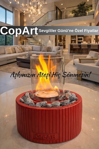 Alba Kırmızı Biyoetanol Masaüstü Şömine - 1 Lt Yakıt Ve Dekoratif Taş Hediye