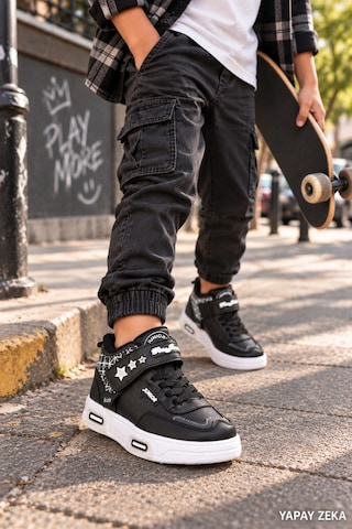 Mini Bonito Unisex Çocuk Sneaker Işıklı Tabanlı Günlük Spor Ayakkabı 26-30 Numara Arası Işıklı Siyah