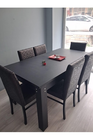 Masa Sandalye Sarmaşık 90657 Siyah Masa Suni Deri Döşeme 6 Adet Sandalye Siyah