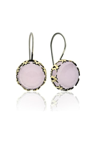 Pembe Kuvars Taşlı Lale Motifli Yuvarlak Otantik Gümüş Kadın Set Rs10022