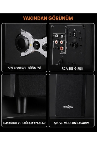 Mikado Md-222 2.1ch Active Multimedia Subwoofer Ses Sistemi Güçlü Bass