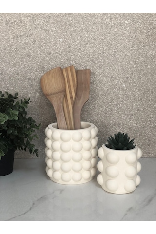 Thiramis Homeconcept Bubble Beyaz Dekoratif Vazo & Saksı 2li Set