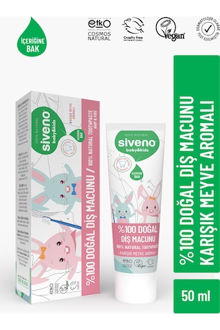 Siveno %100 Doğal Diş Macunu Bebek - Çocuk İçin Karışık Meyve Aromalı Florürsüz 50 ml