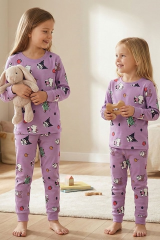Cute Hello Kitty Ve Kuromi Desenli Kız Çocuk Pijama Takımı Lila