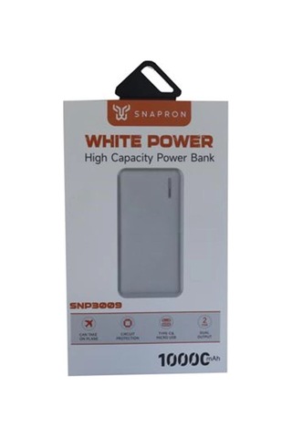Snapmax Snp-3009 Beyaz 10.000 Mah Powerbank 2x Usb Çıkışlı 1 Type-c Ve 1 Micro Girişli Kdo