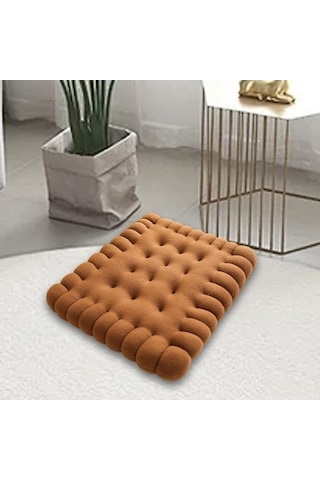 Flybuy Yastık Suntek Kare Dekoratif Koyu Kahverengi Bosphorusboutique Altın Bisküvi Altın